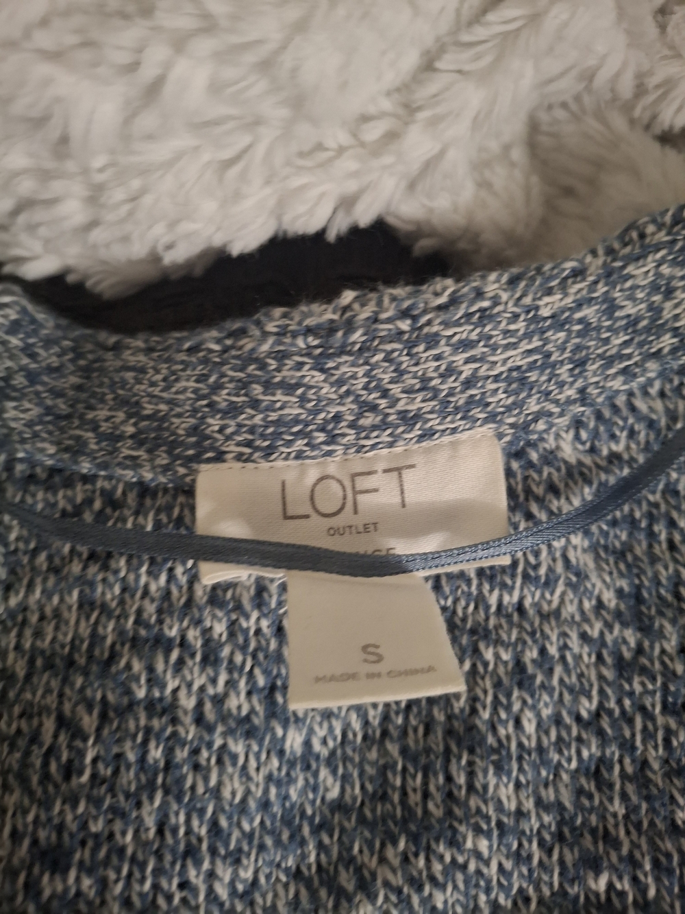 LOFT Blue Marled Open-Front Cardigan with Pockets - Picture 3 of 3